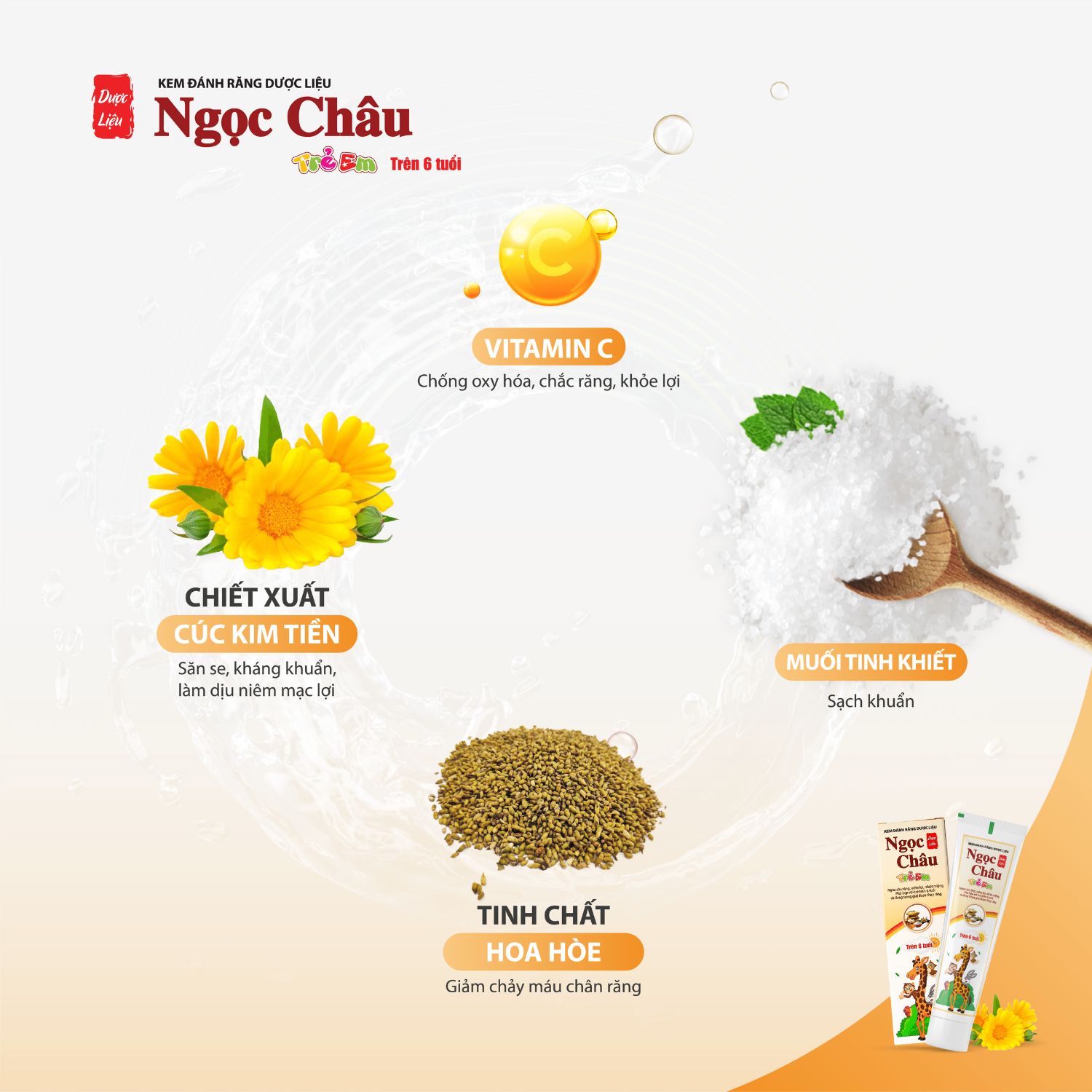 Thành phần kem đánh răng Ngọc Châu trẻ em trên 6 tuổi