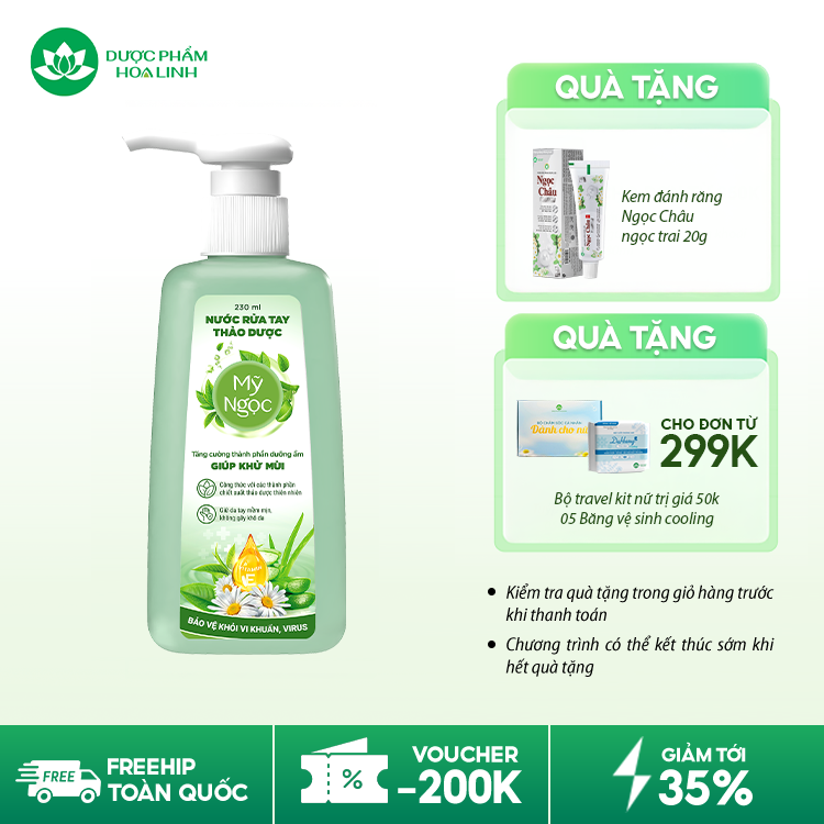 Nước rửa tay thảo dược Mỹ Ngọc 230ml