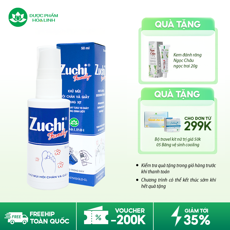 Xịt khử mùi hôi chân và giày (hương quế) Zuchi Family